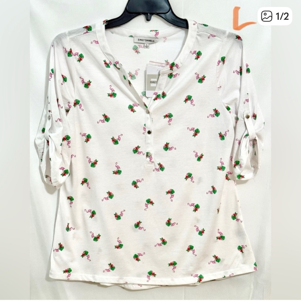 White Flamingo Print Top